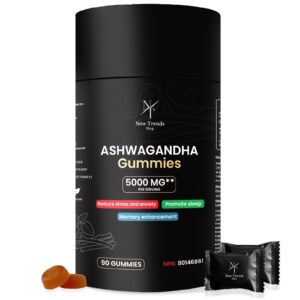 New Trends Shop Organic Ashwagandha Gummies Reduce Stress and anxiety and Promote Sleep Memory enhancement | 5000MG| 90 count Mix Berry Flavored Gummies,